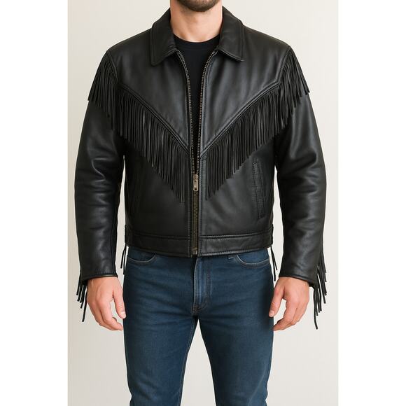 Antelope Creek Black Leather Fringe Motorcycle Jacket Size Medium - Picture 1 of 14